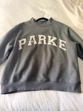 PARKE Gray Crewneck Sweatshirt with White Varsity Appliqué